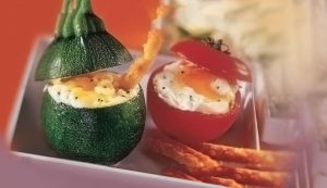 Eggs with Boursin in Tomato and Courgette Cases