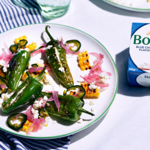 Stuffed Padrón Peppers with Pink Pickled Onions